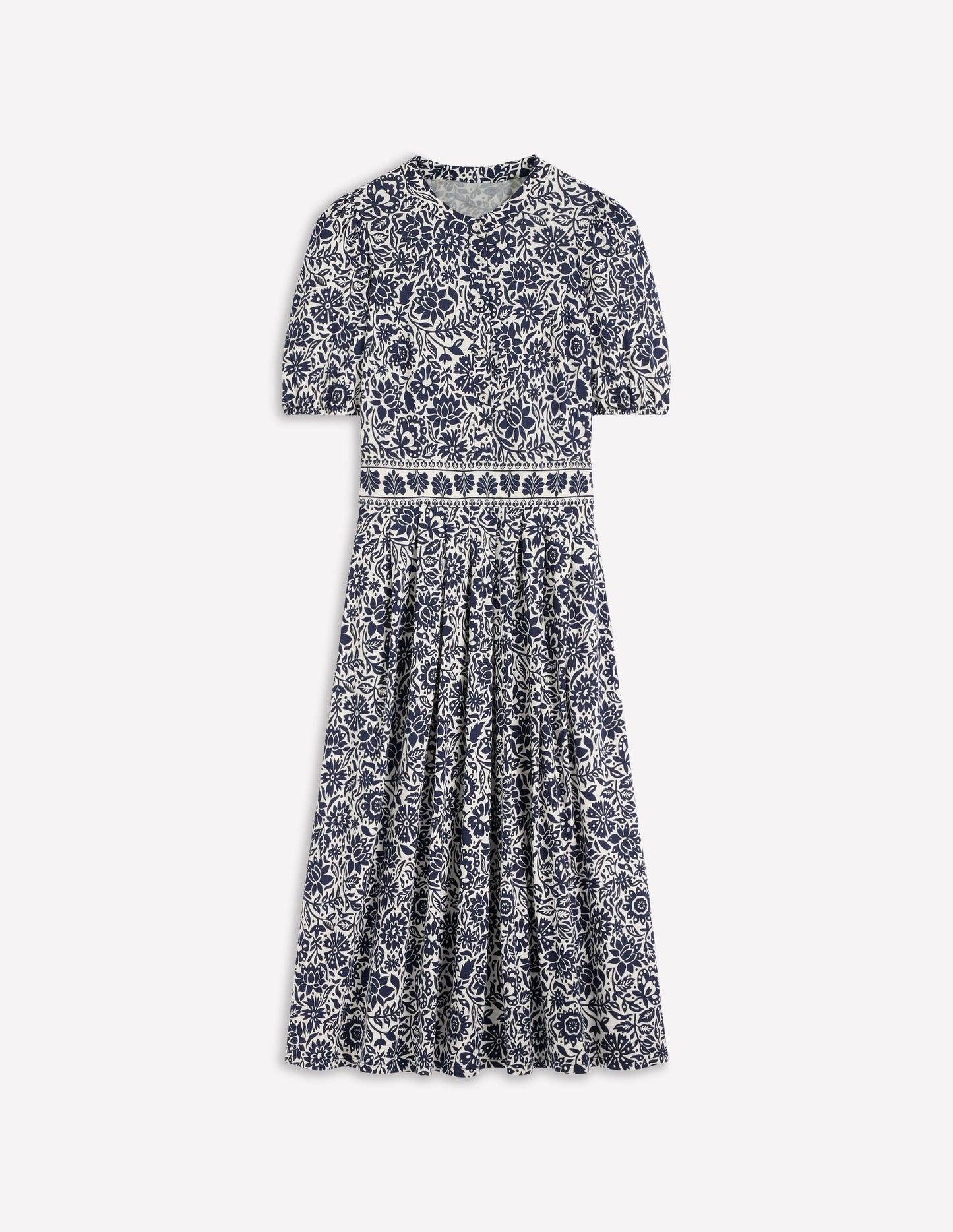 Amber Pleat Jersey Midi Dress-Navy, Meadow Scatter