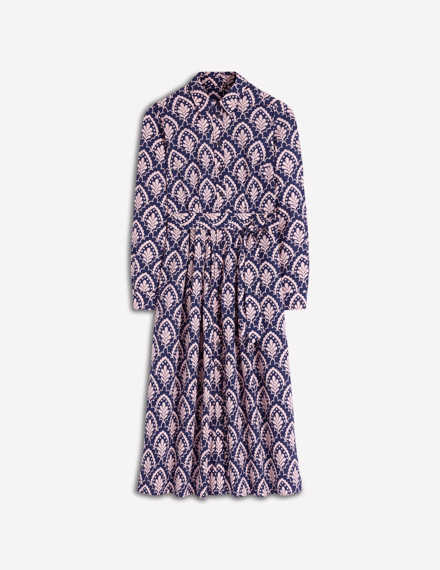Alexa Cotton Midi Shirt Dress-Navy Petal Terrace