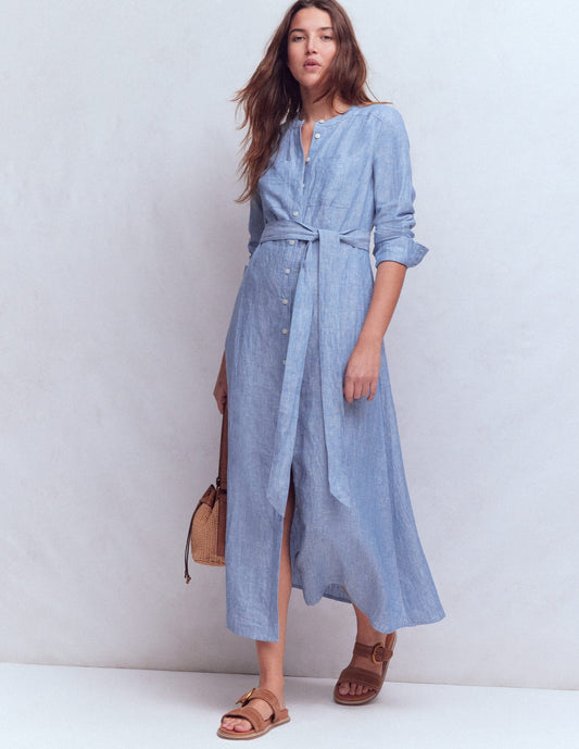 Mollie Linen Midi Dress-Chambray
