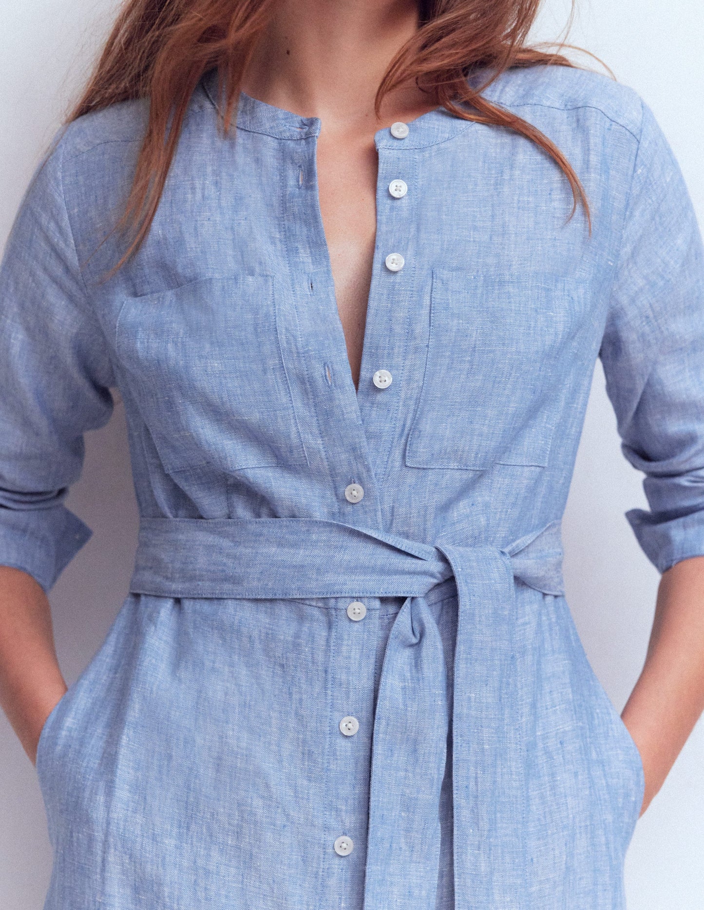Mollie Linen Midi Dress-Chambray