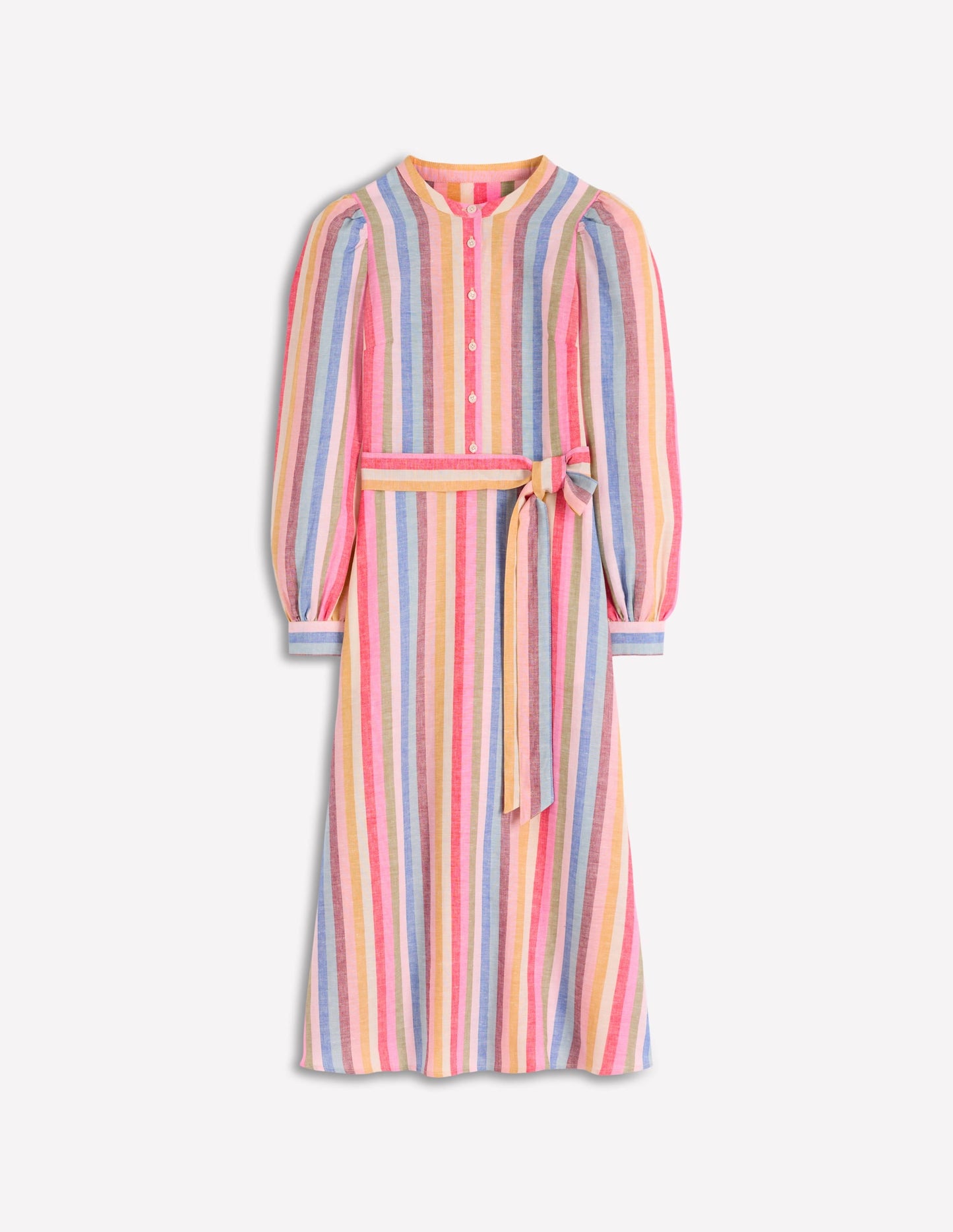 Ava Linen Blend Midi Dress-Pink, Green, Purple Multi