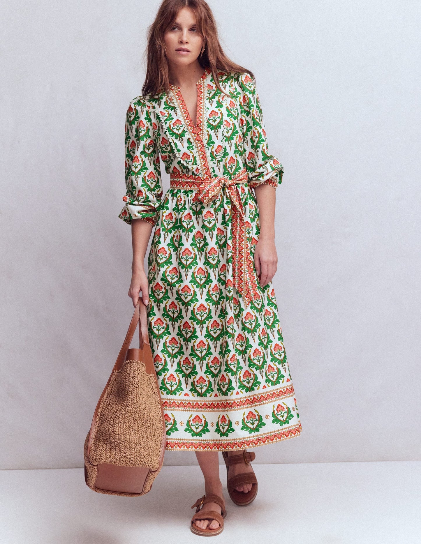 Cary Cotton Midi Dress-Multi, Ornamental Stamp