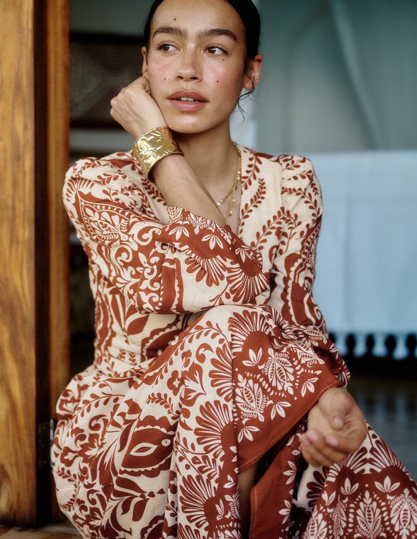 Florence Linen Blend Dress-Orange, Ornamental Garden