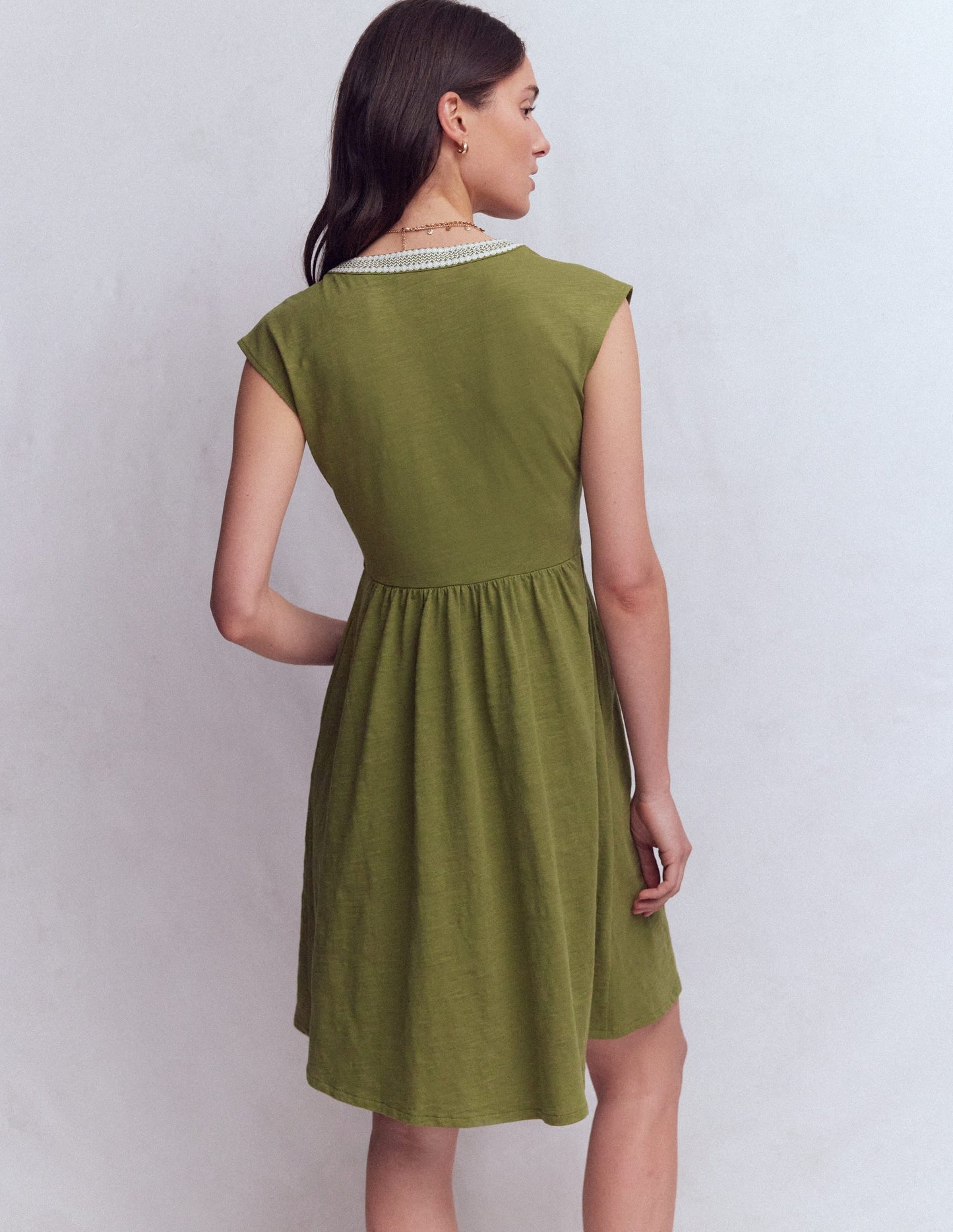 May Embroidered Short Dress-Olive