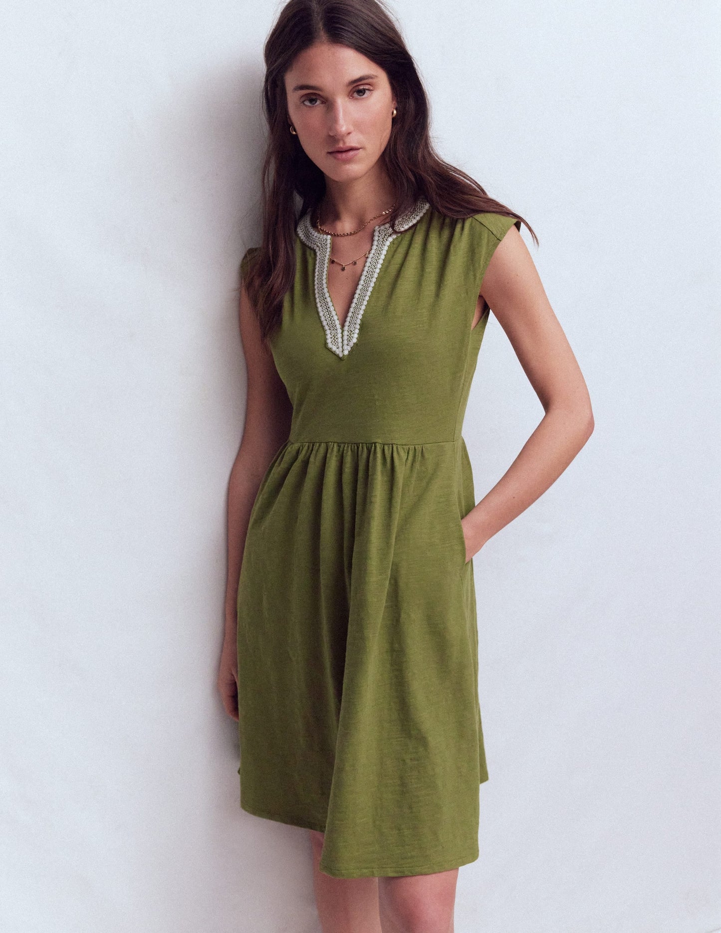 May Embroidered Short Dress-Olive