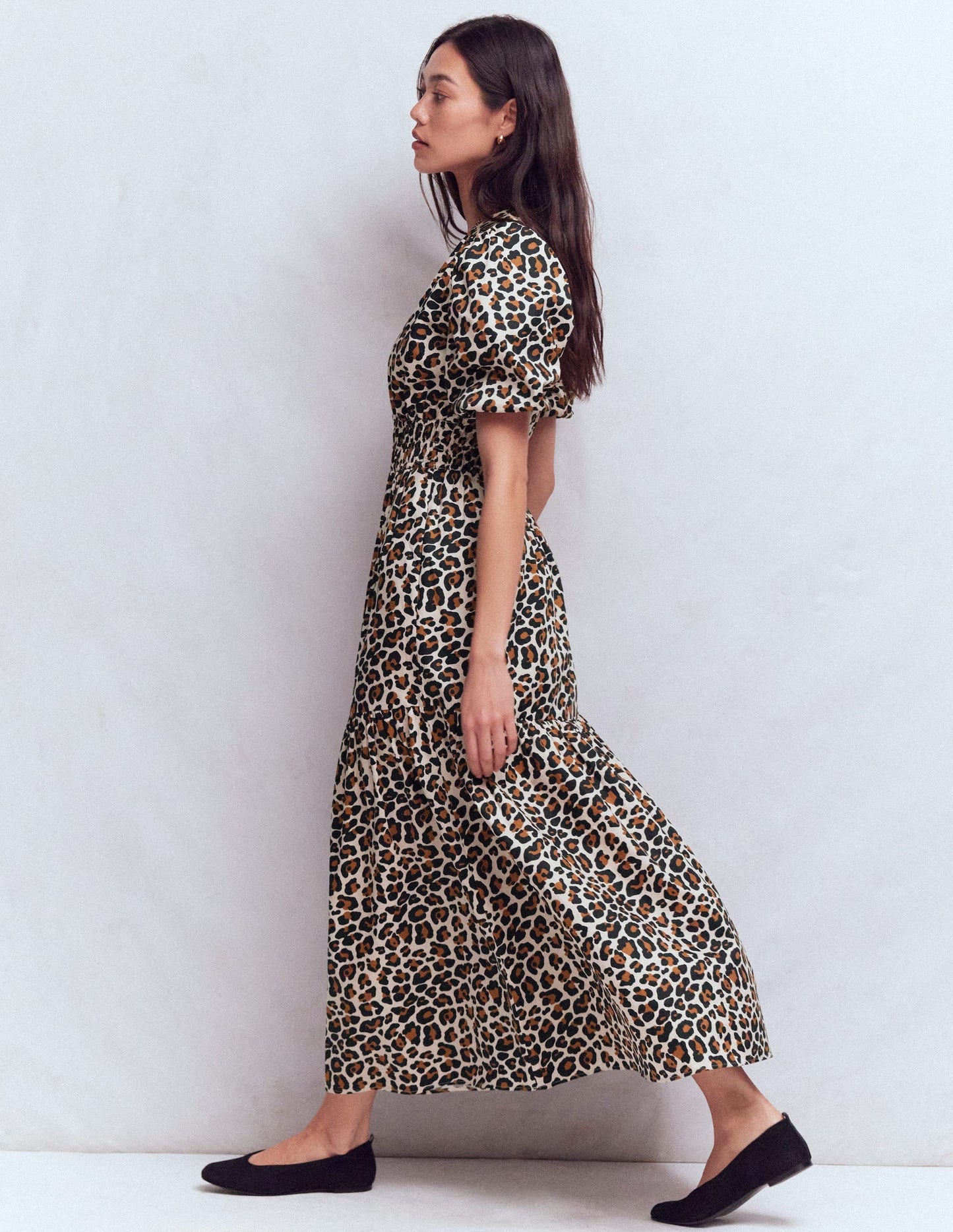 Irene Puff Sleeve Cotton Dress-Almond Milk, Cheetah Pop