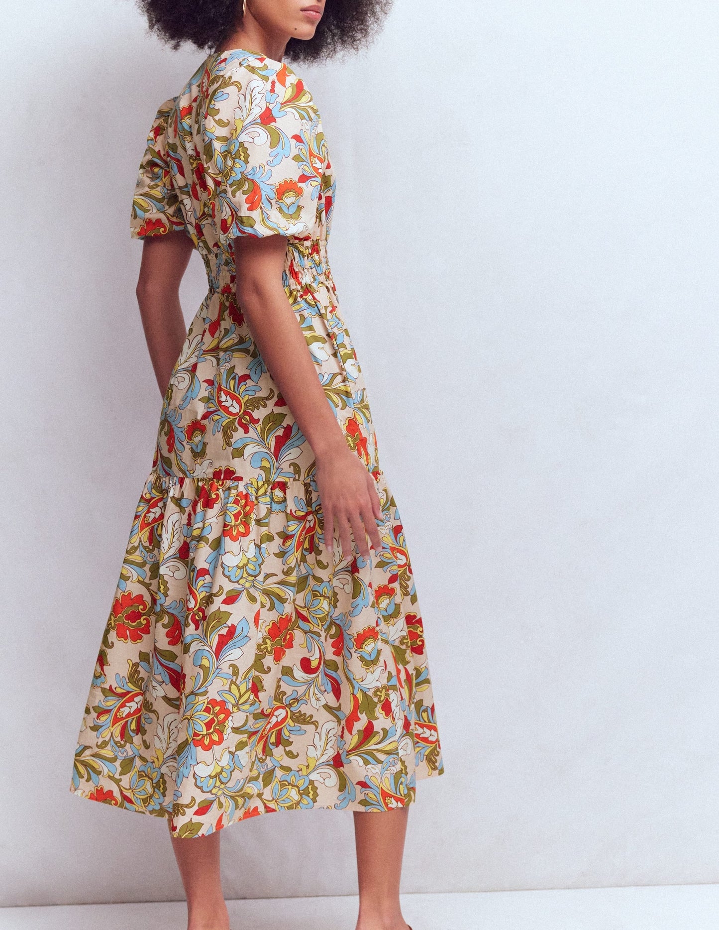 Irene Puff Sleeve Cotton Dress-Multi, Botanical Flourish
