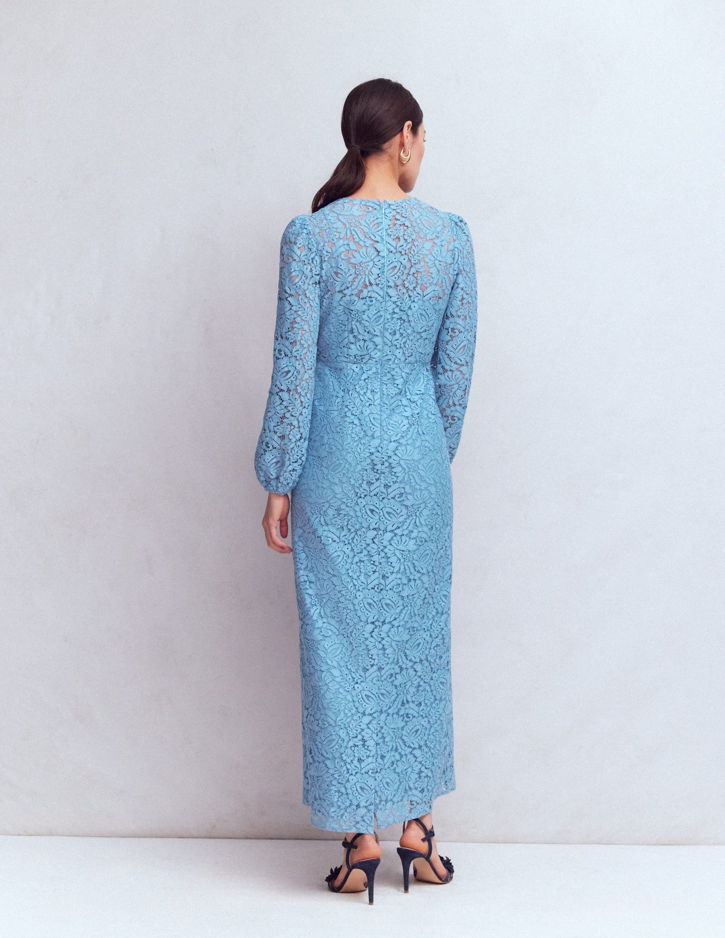 High Neck Lace Dress-Blue