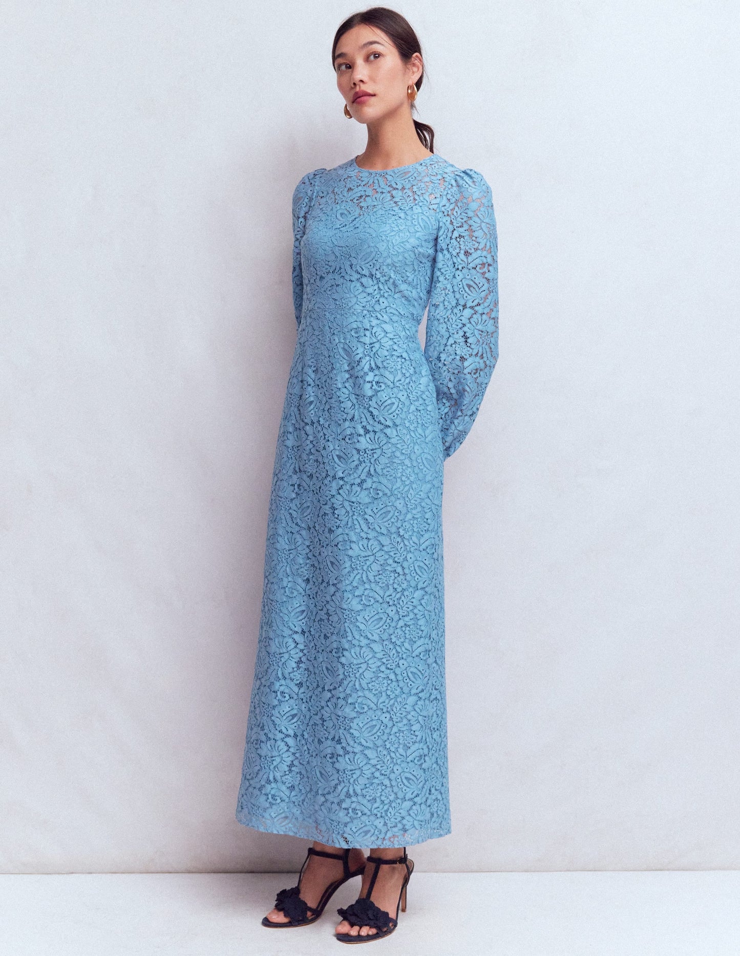 High Neck Lace Dress-Blue