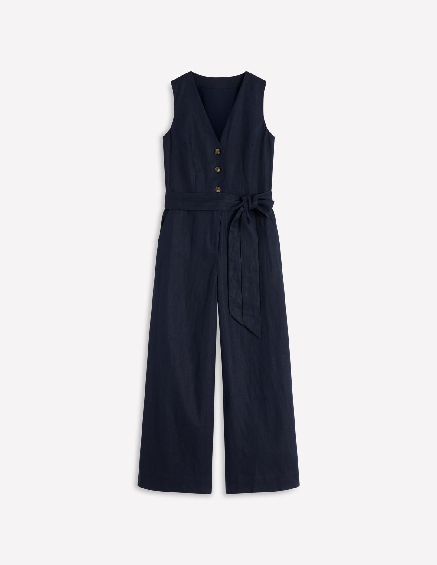 Laura V-neck Linen Jumpsuit-Navy