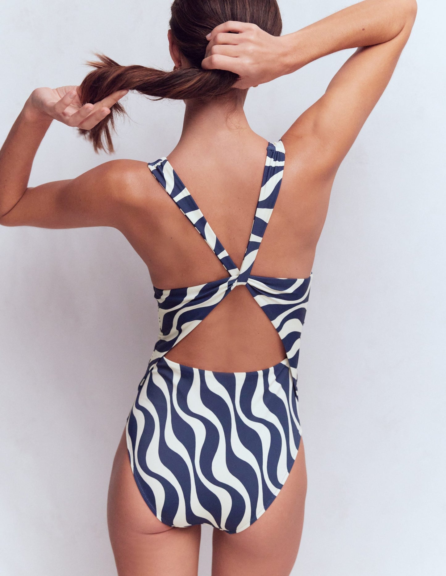 Mykonos Deep V Swimsuit-Navy, Rhythmic Wave