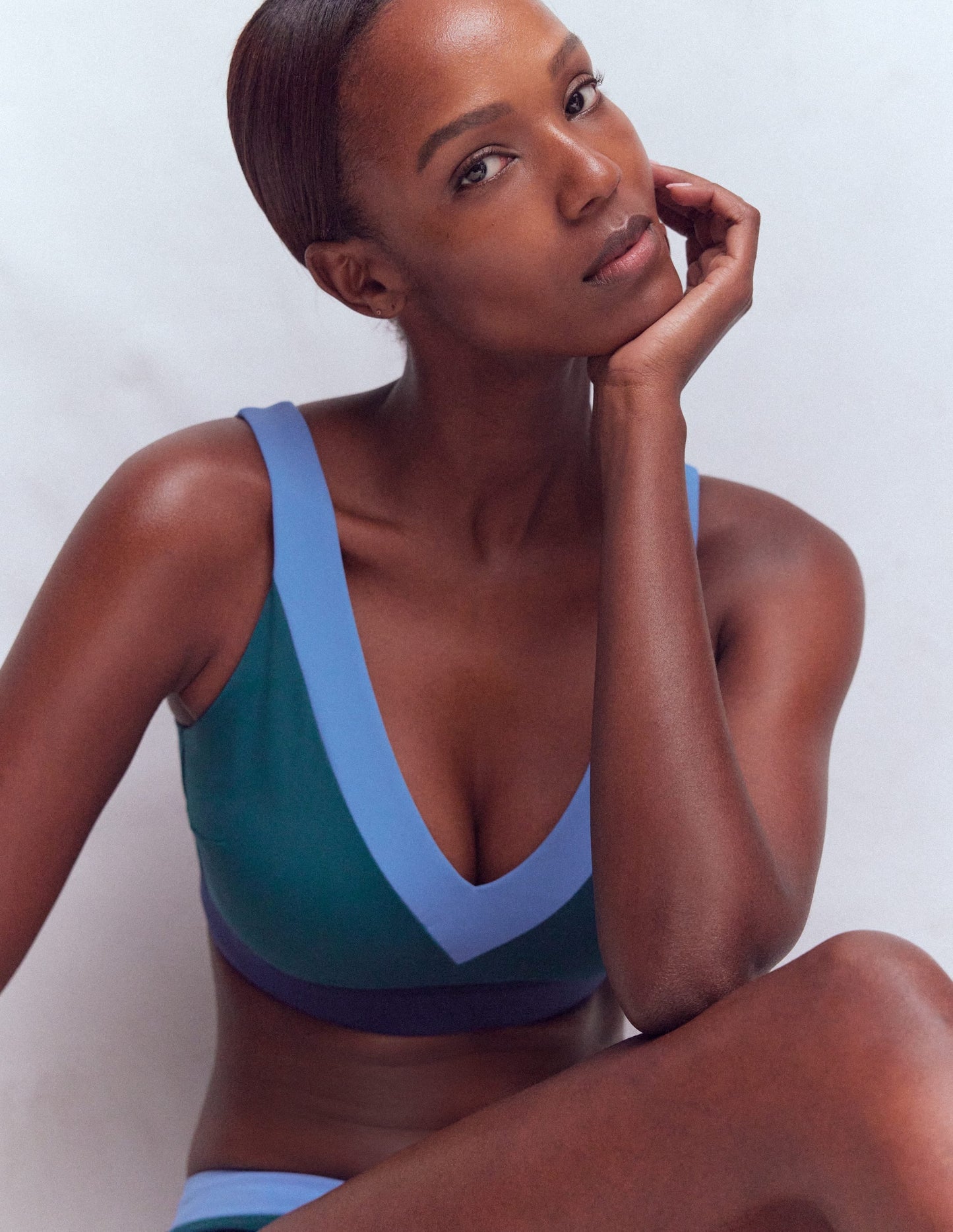 Campania Cross-back Bikini Top-Navy, Green, Blue Colourblock