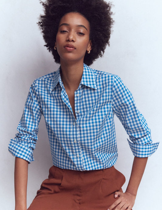 Sienna Cotton Shirt-Kingfisher Blue Gingham