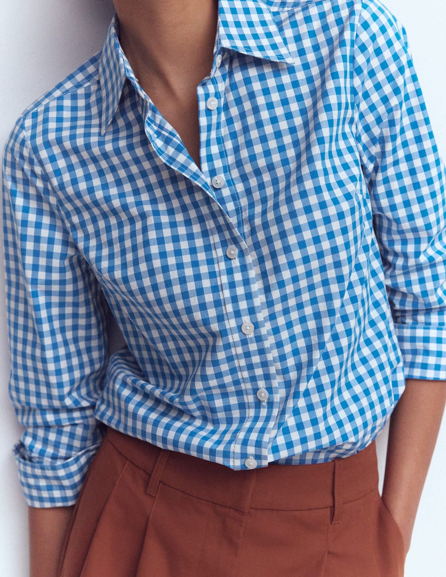 Sienna Cotton Shirt-Kingfisher Blue Gingham