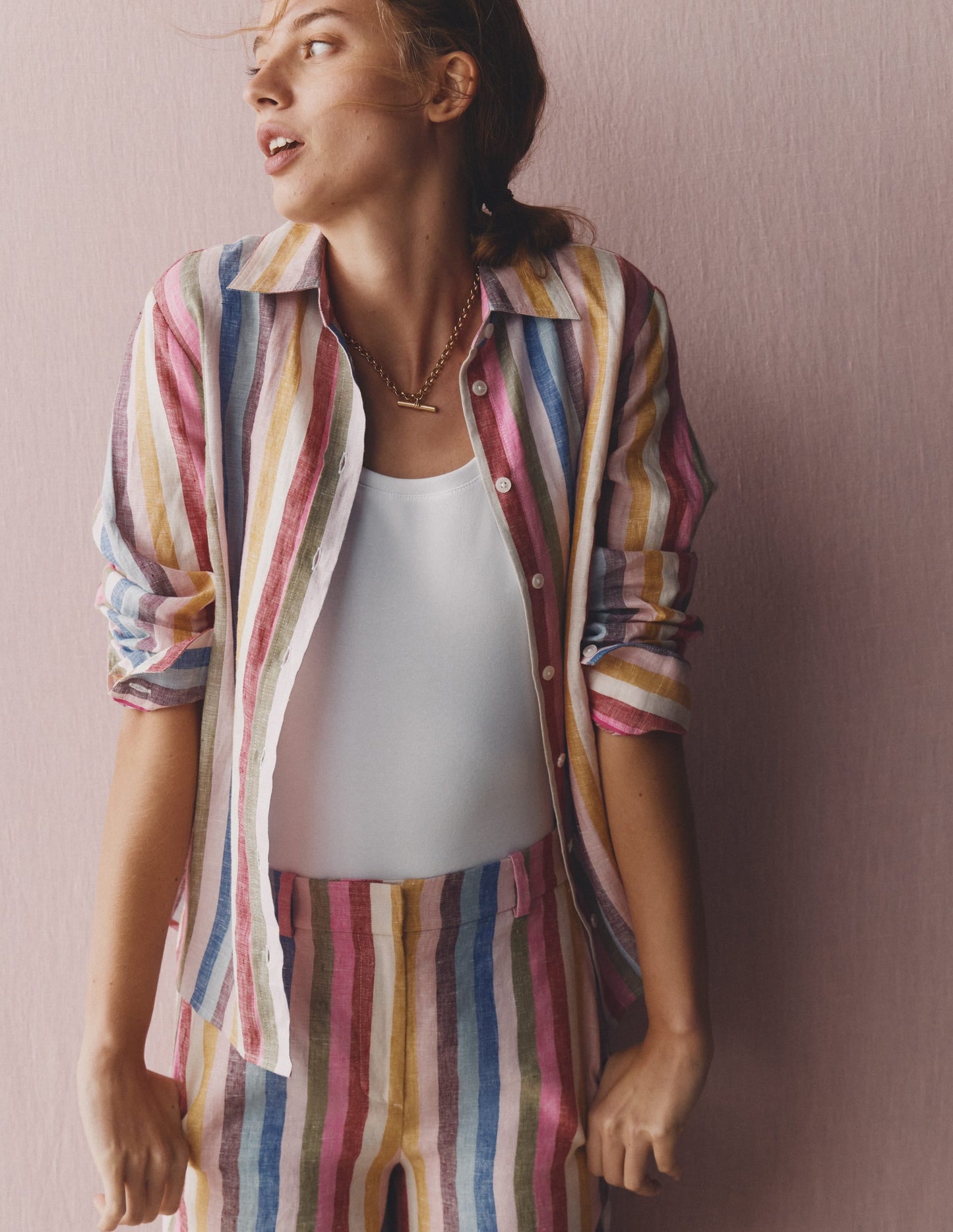 Sienna Linen Shirt-Pink, Green, Purple Multi