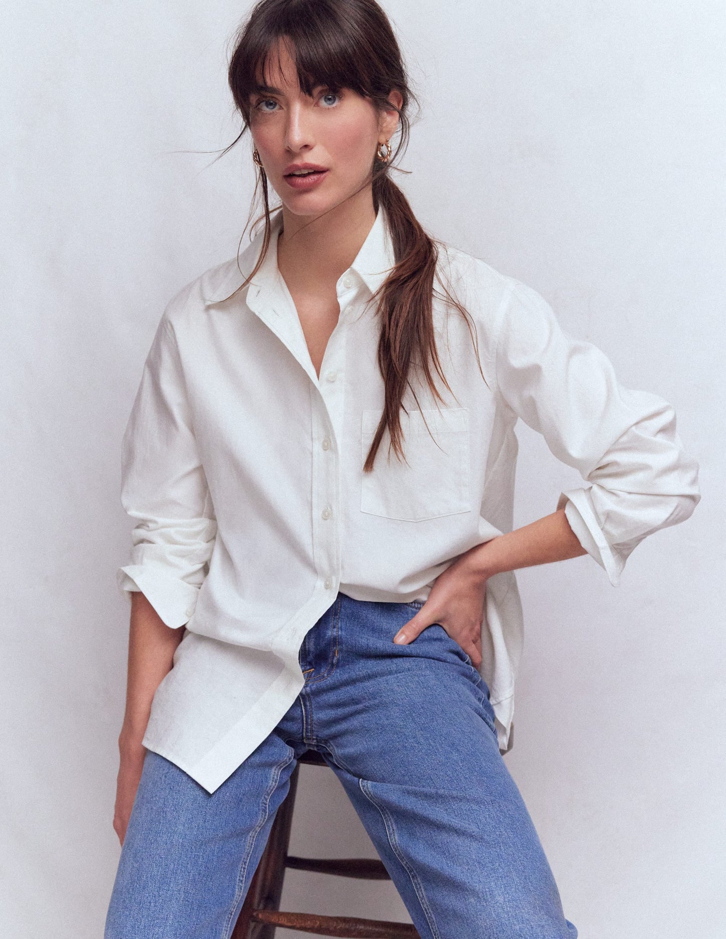 Sadie Relaxed Cotton Shirt-White Oxford