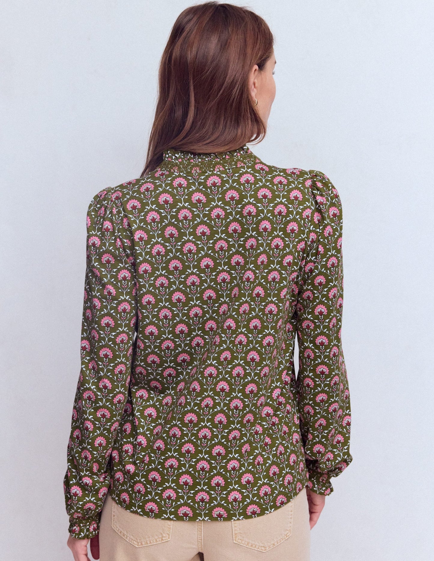Effie Smocked Detail Shirt-Mayfly, Flower Lattice