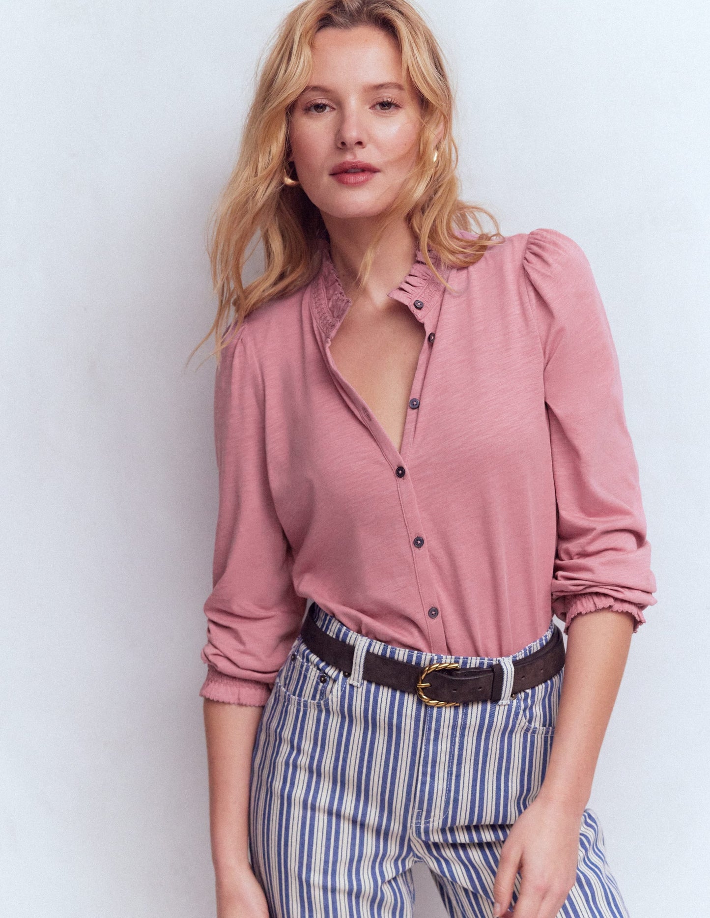 Effie Smocked Detail Shirt-Lilas
