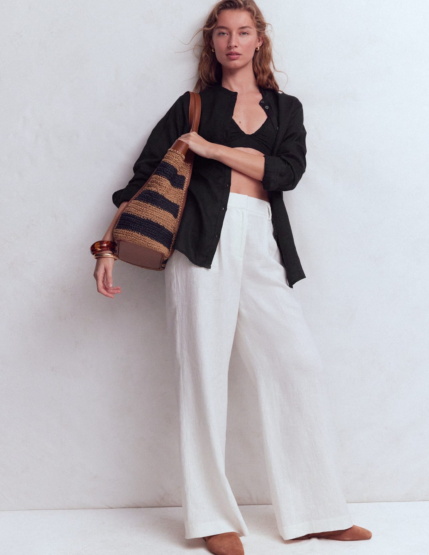 Longline Linen Shirt-Black