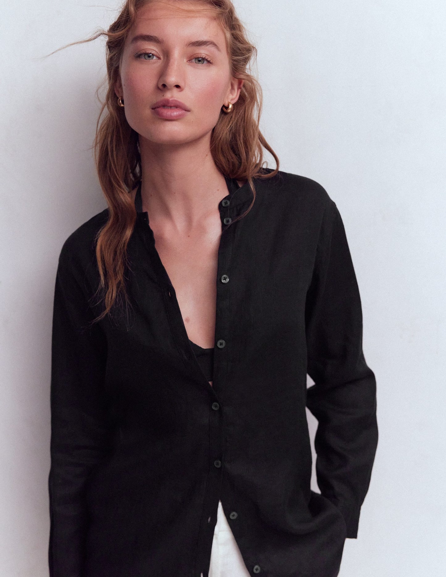 Longline Linen Shirt-Black