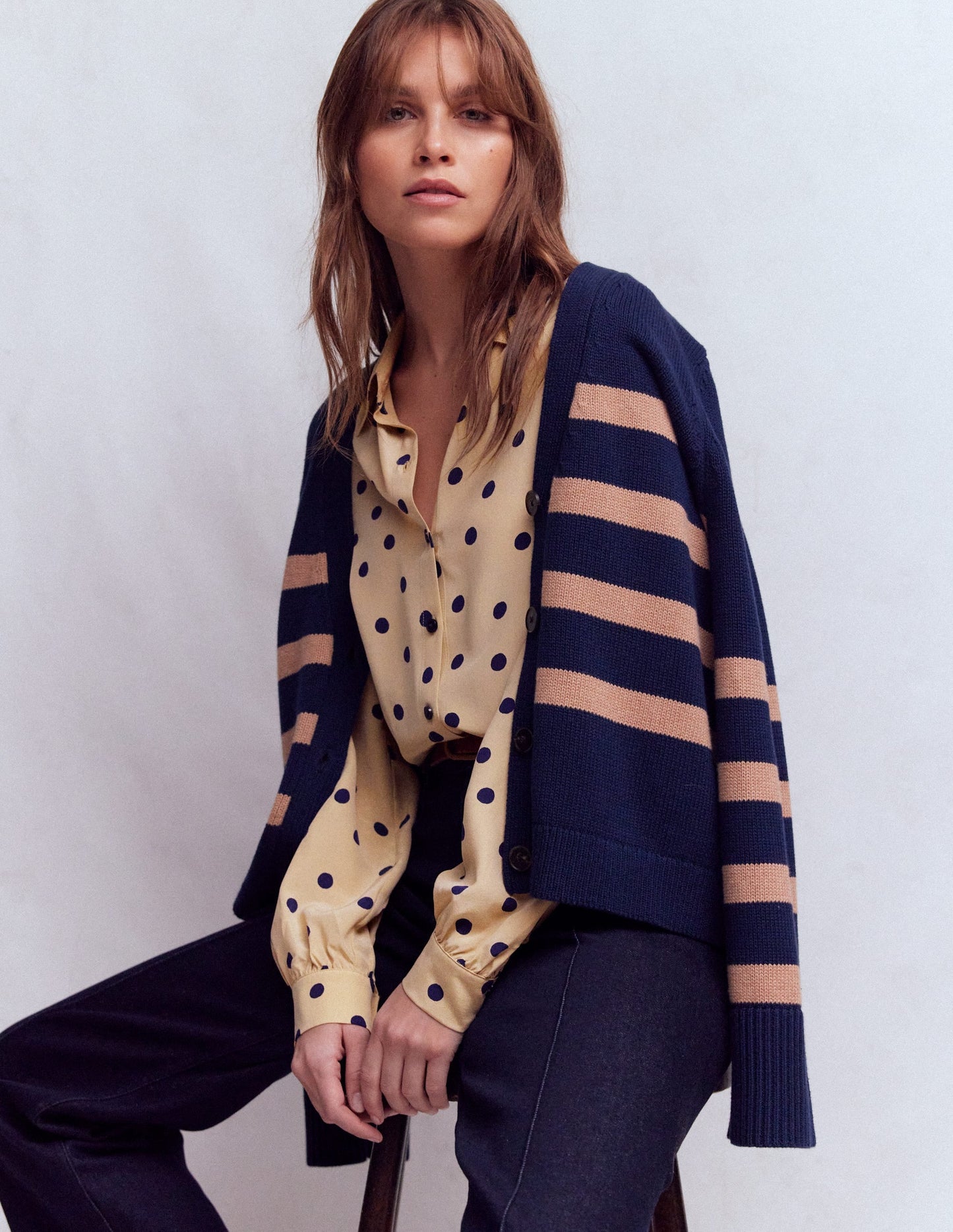 Sara Silk Shirt-Sand, Painted Dot Spaced