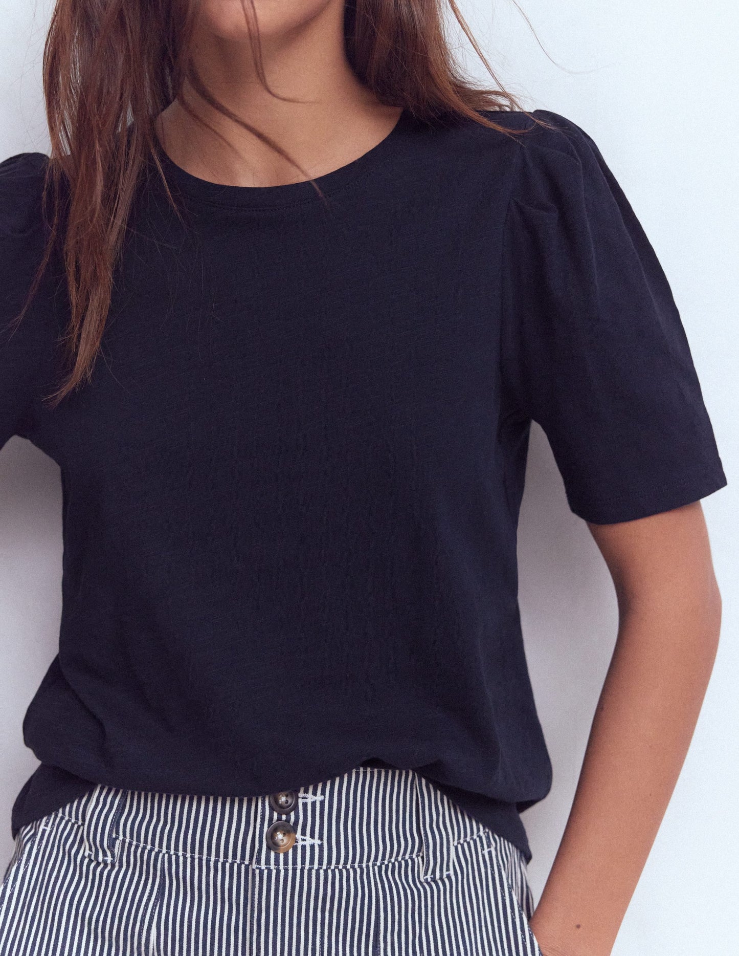 Sophie Puff Sleeve T-shirt-Navy