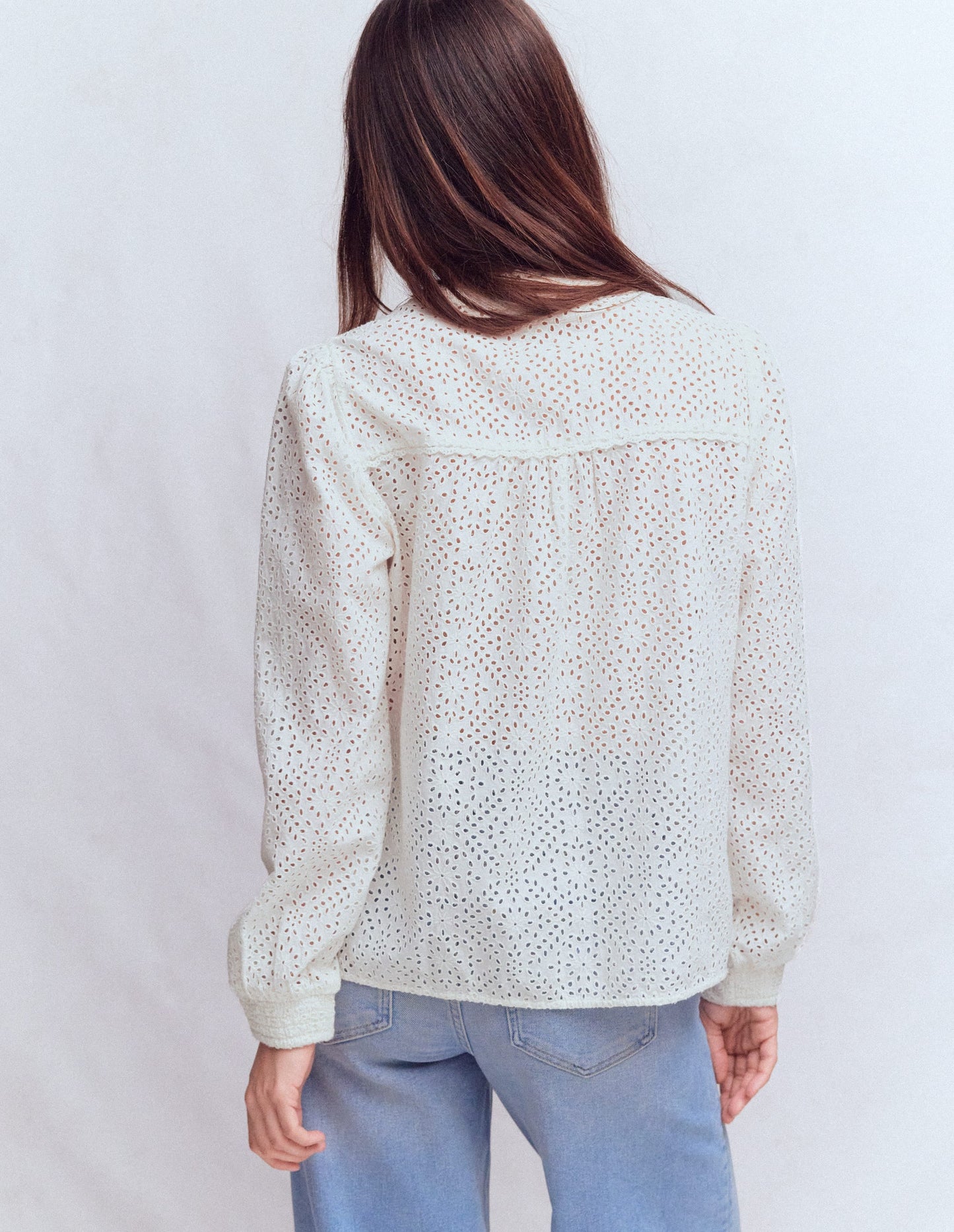 Rhea Trim Insert Broderie Top-White Floral Broderie