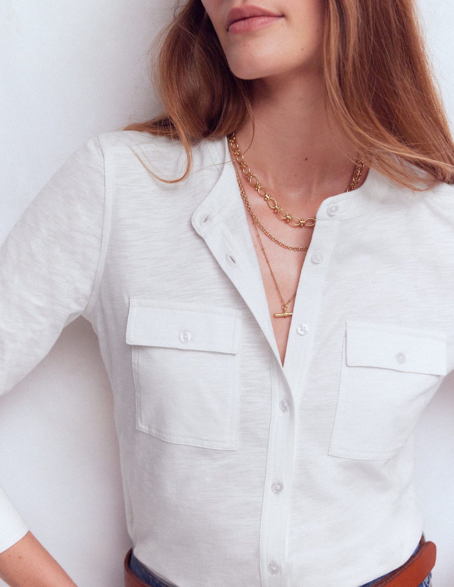 Topstitched Pocket Shirt-White