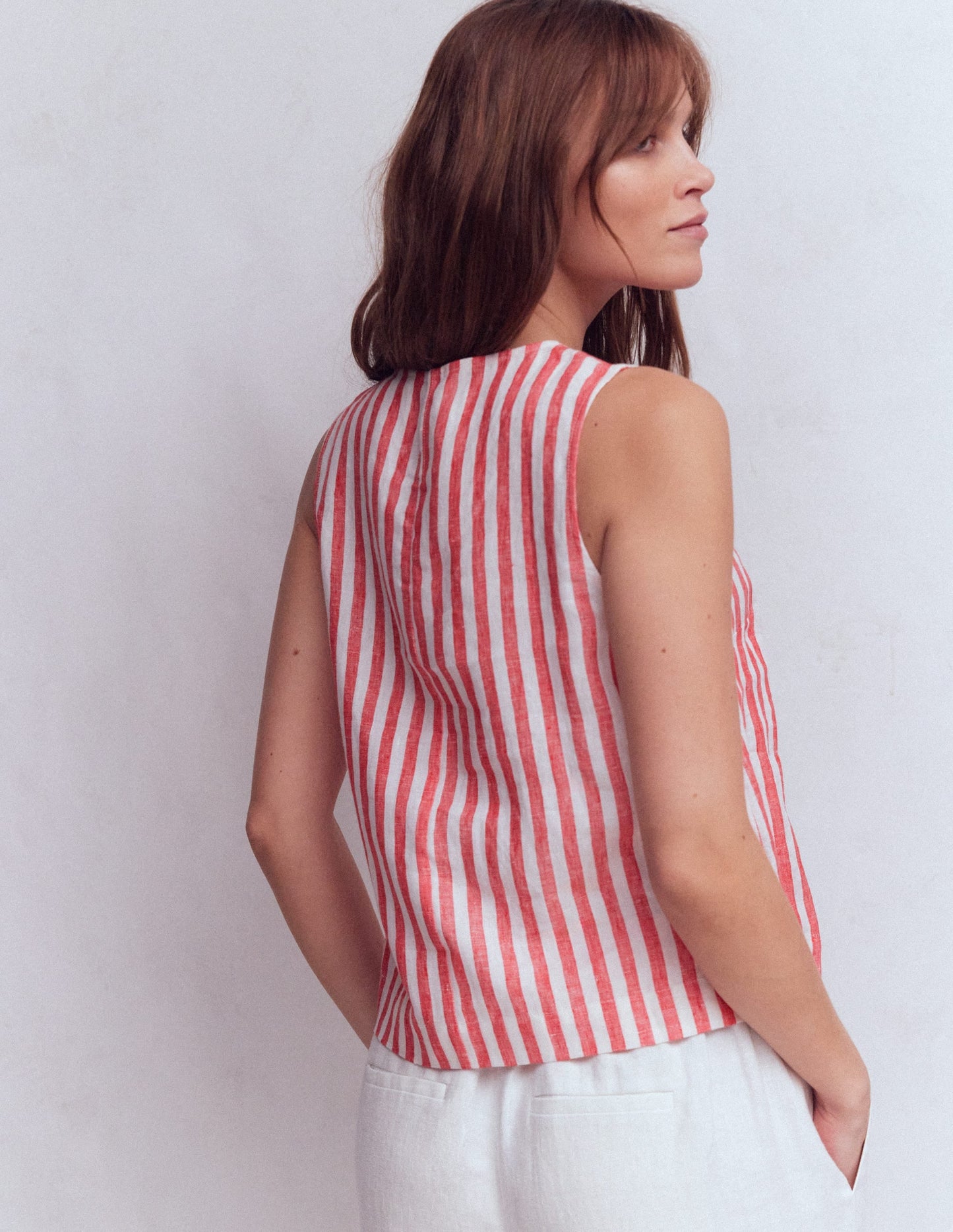 Sofia Linen Top-Bright Cherry Stripe