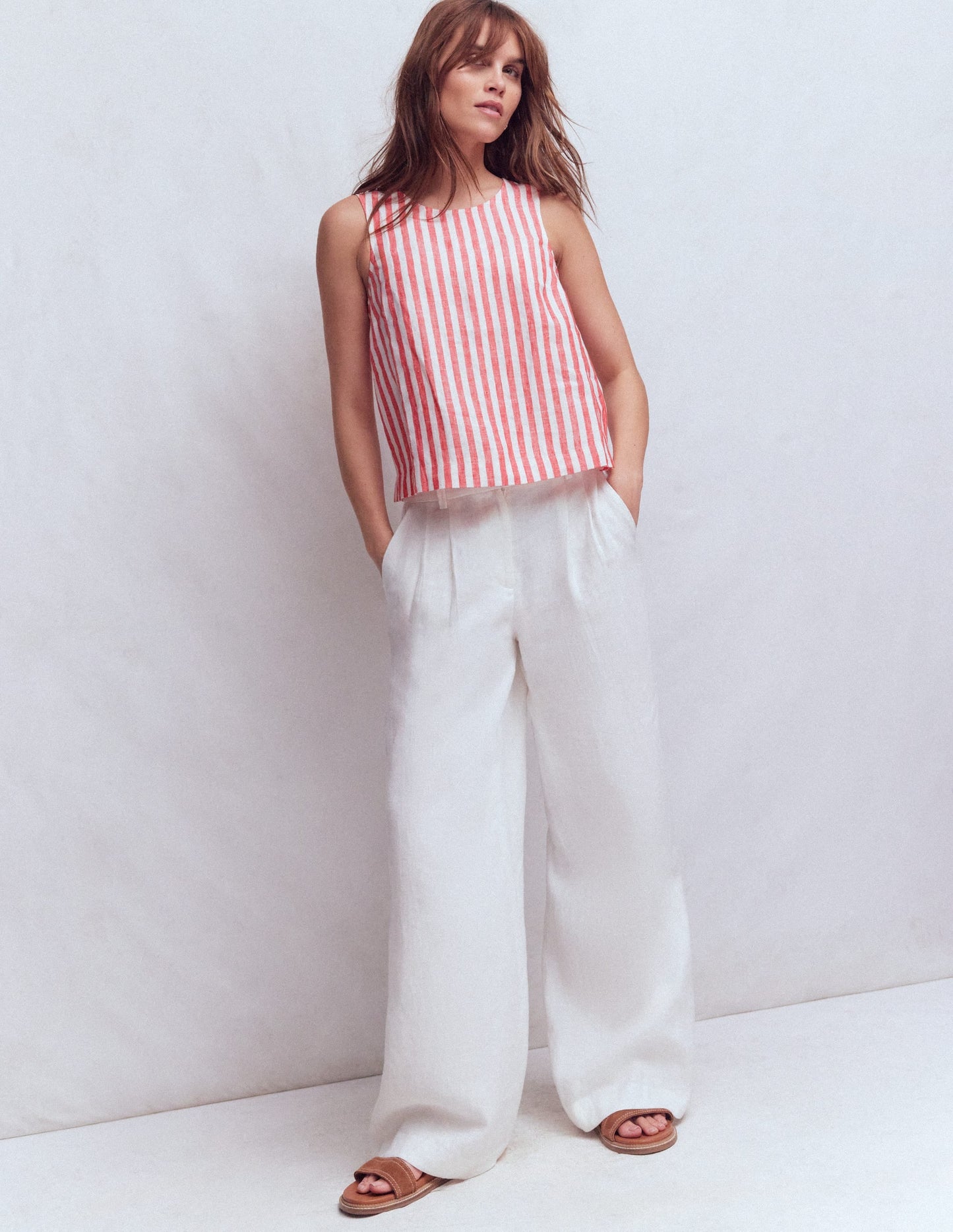 Sofia Linen Top-Bright Cherry Stripe