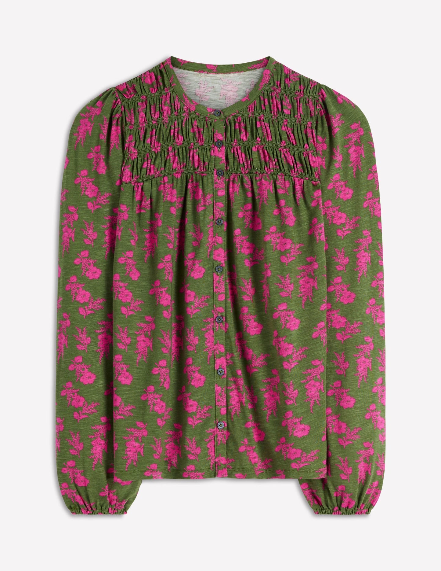 Mya Smocked Jersey Shirt-Blossomy Sprig