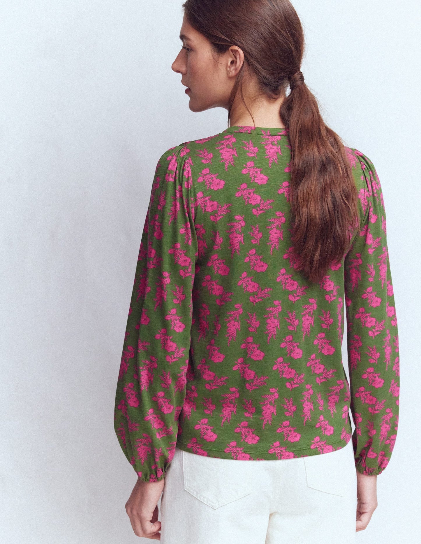 Mya Smocked Jersey Shirt-Blossomy Sprig