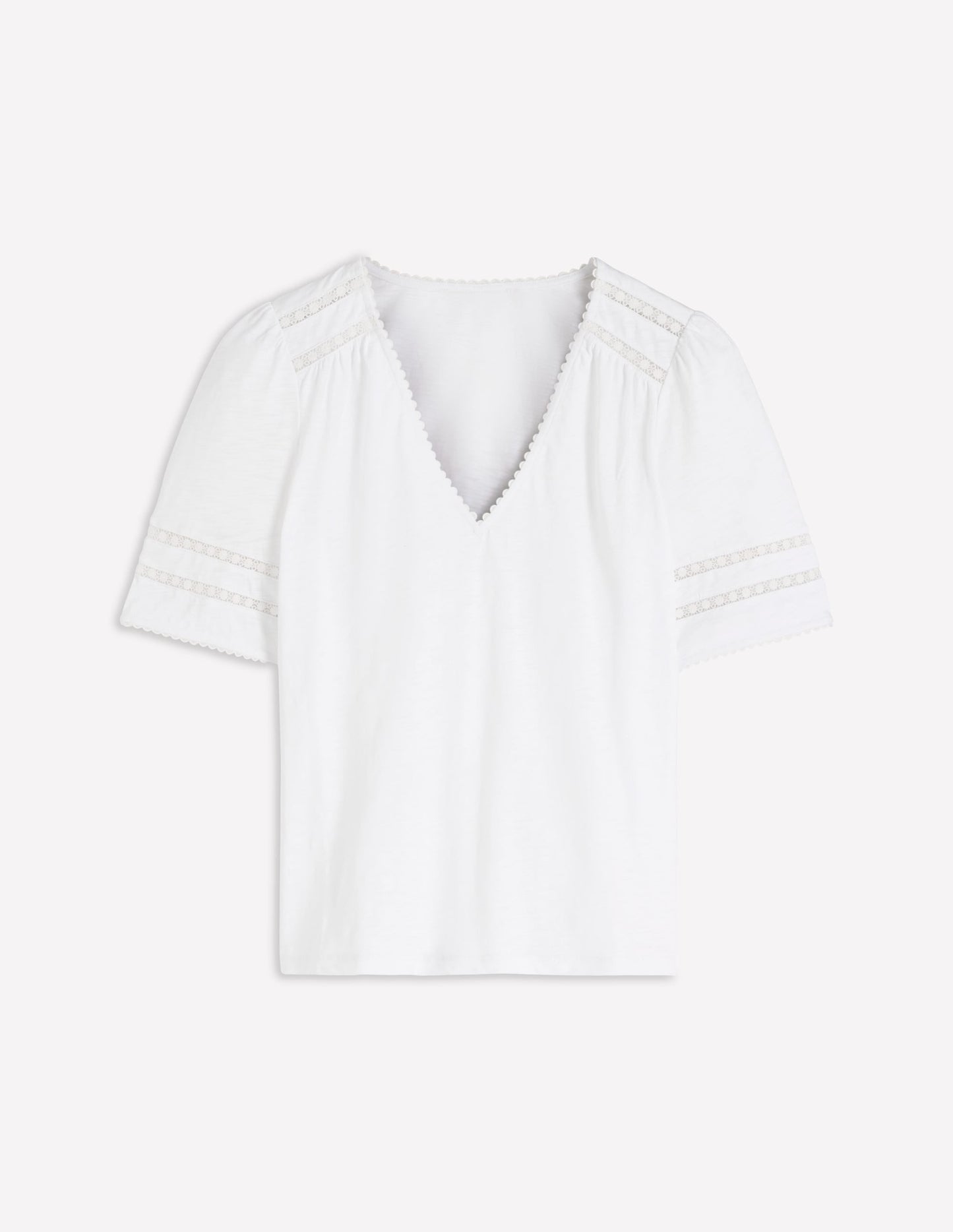 Poppy Trim V Neck T-Shirt-White