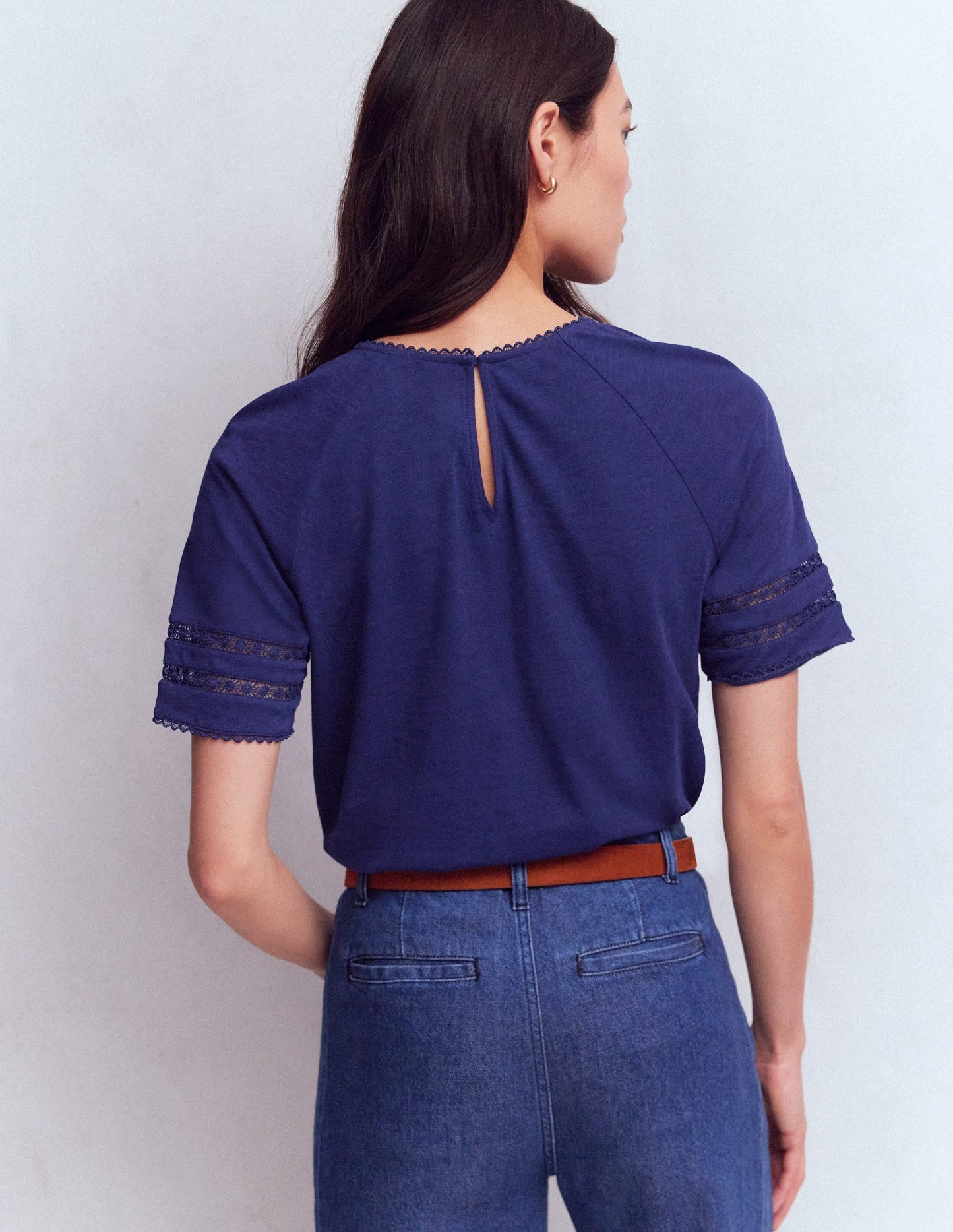 Poppy Trim Crew T-shirt-Blue Twilight