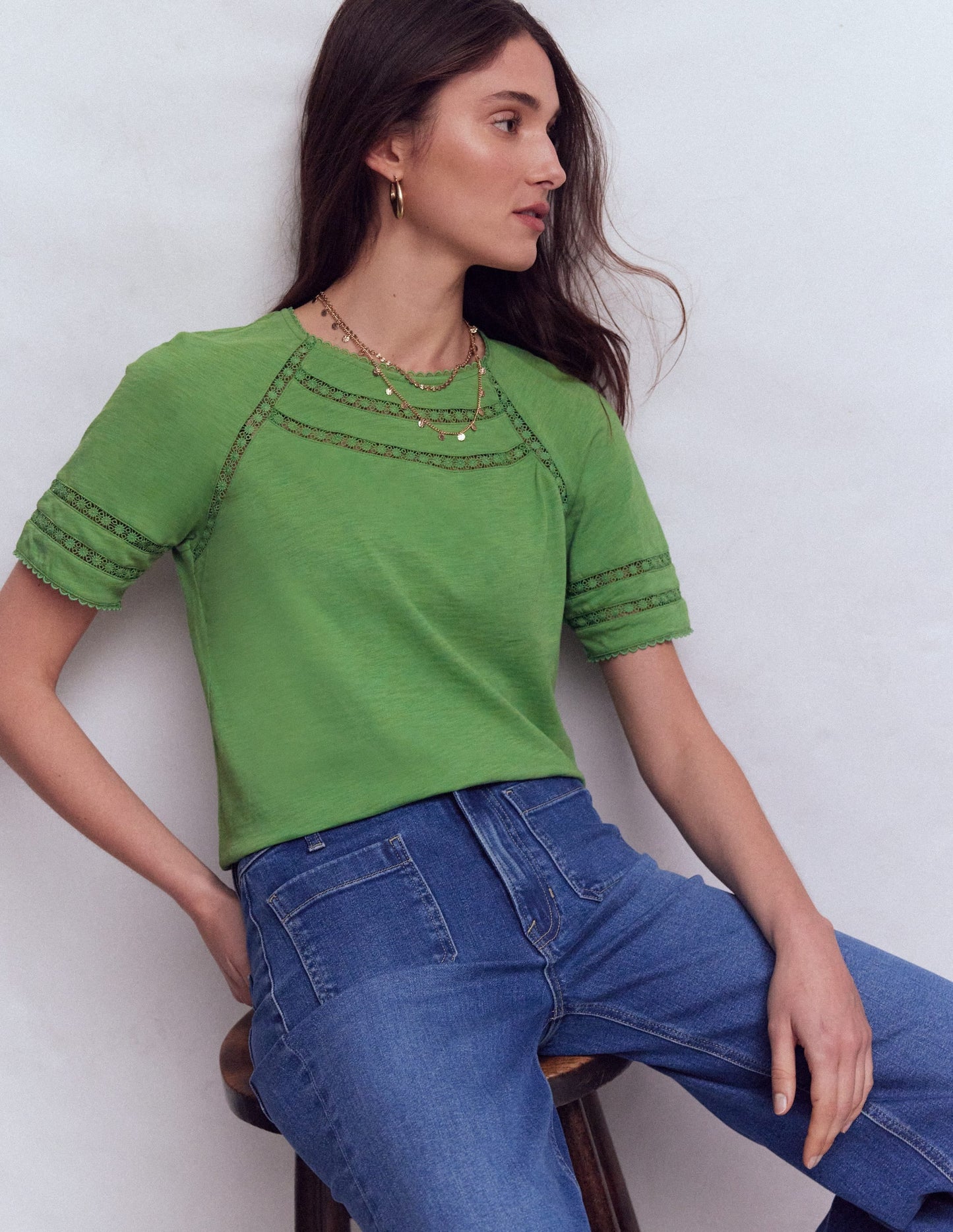 Poppy Trim Crew T-shirt-Bright Emerald
