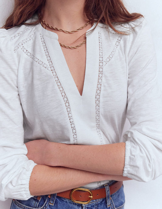 Poppy Long Sleeve Top-White