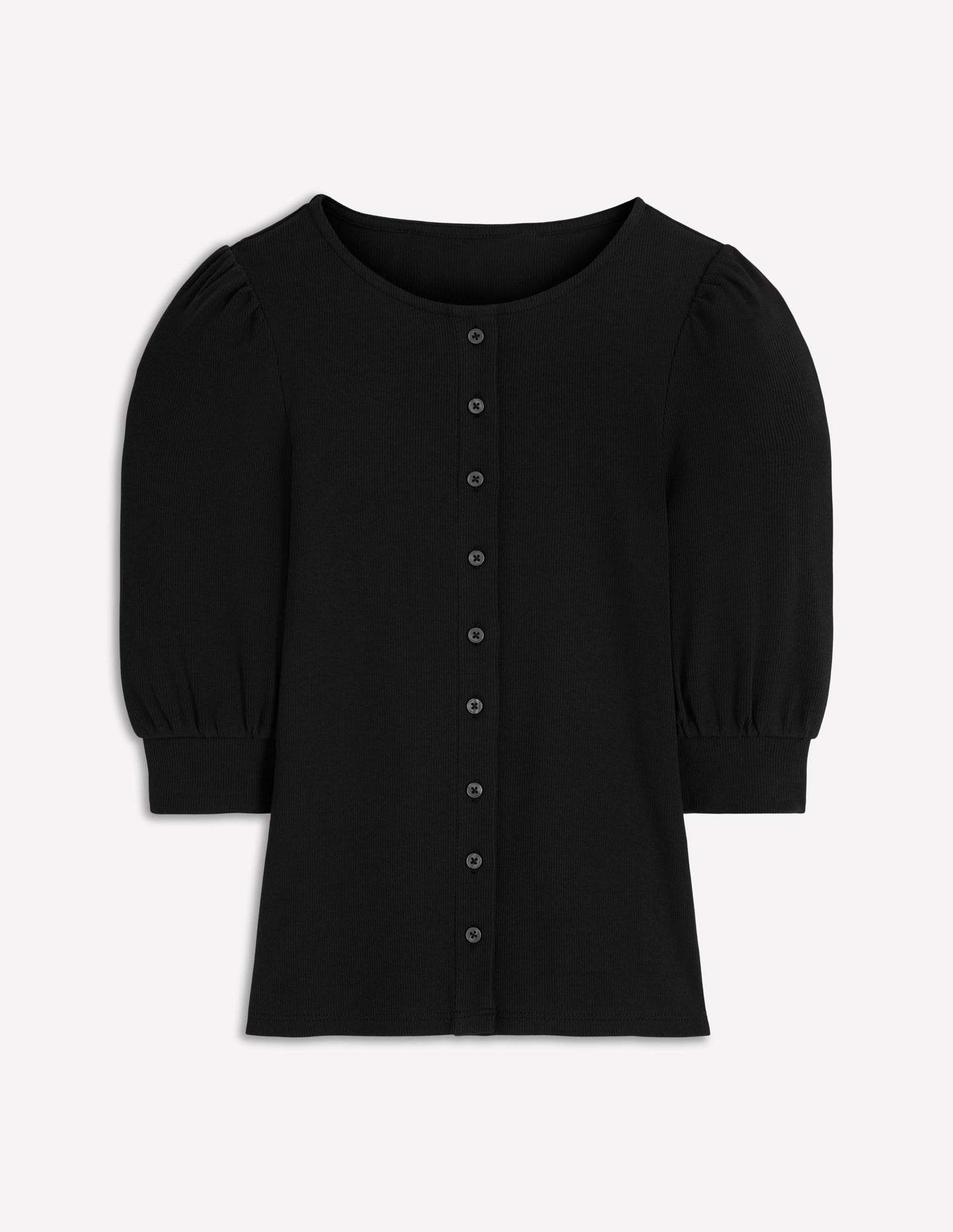 Evie Ribbed Puff Sleeve Top-Black