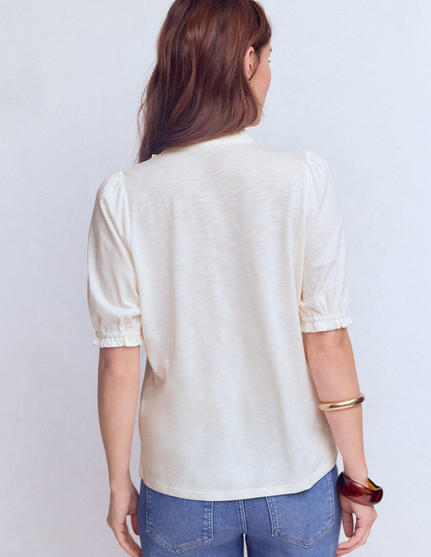Eda Ruffle Front Shirt-Ivory