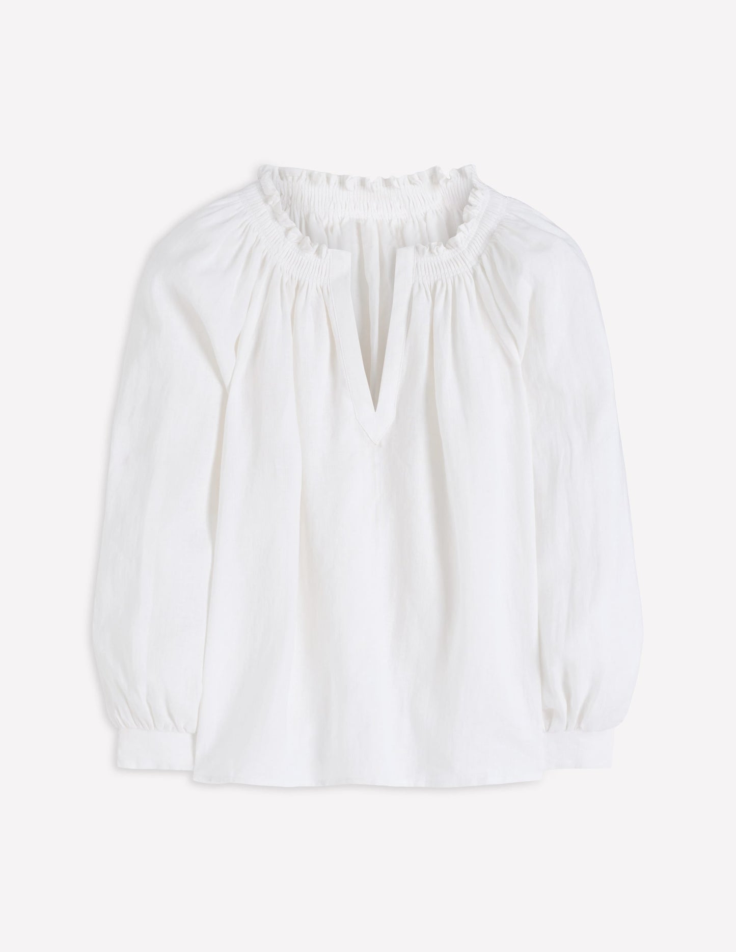 Serena Pleat Neck Linen Top-White