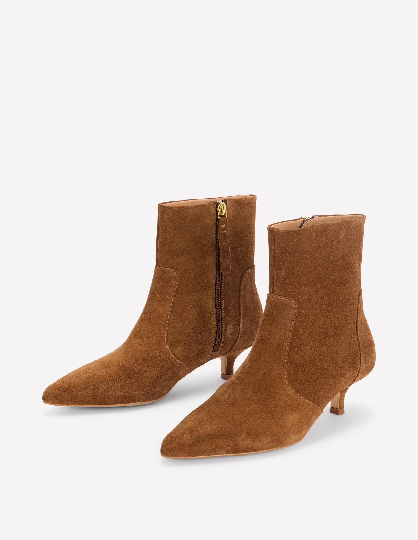 Isobel Kitten Heel Ankle Boot-Cognac Suede