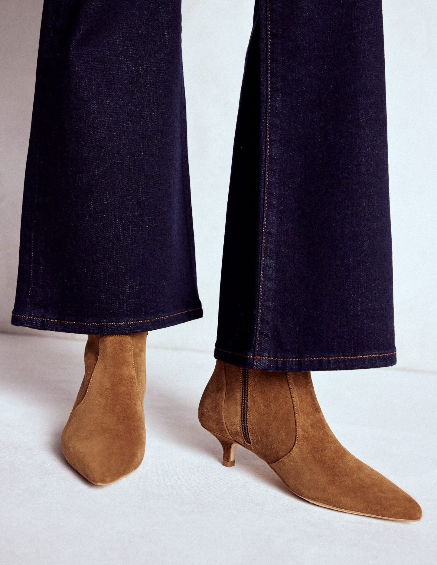 Isobel Kitten Heel Ankle Boot-Cognac Suede