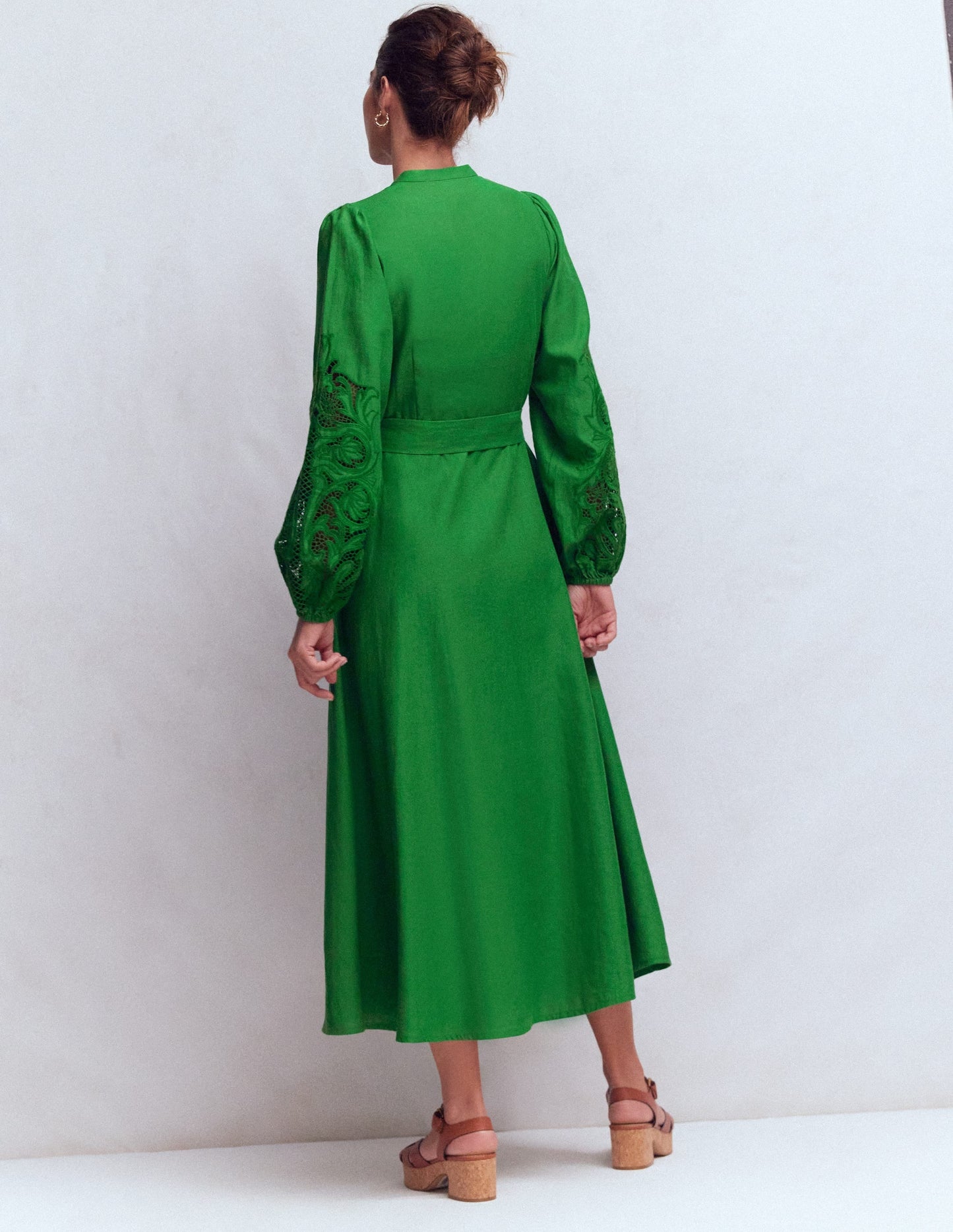 Mae Linen Blend Shirt Dress-Highland Green