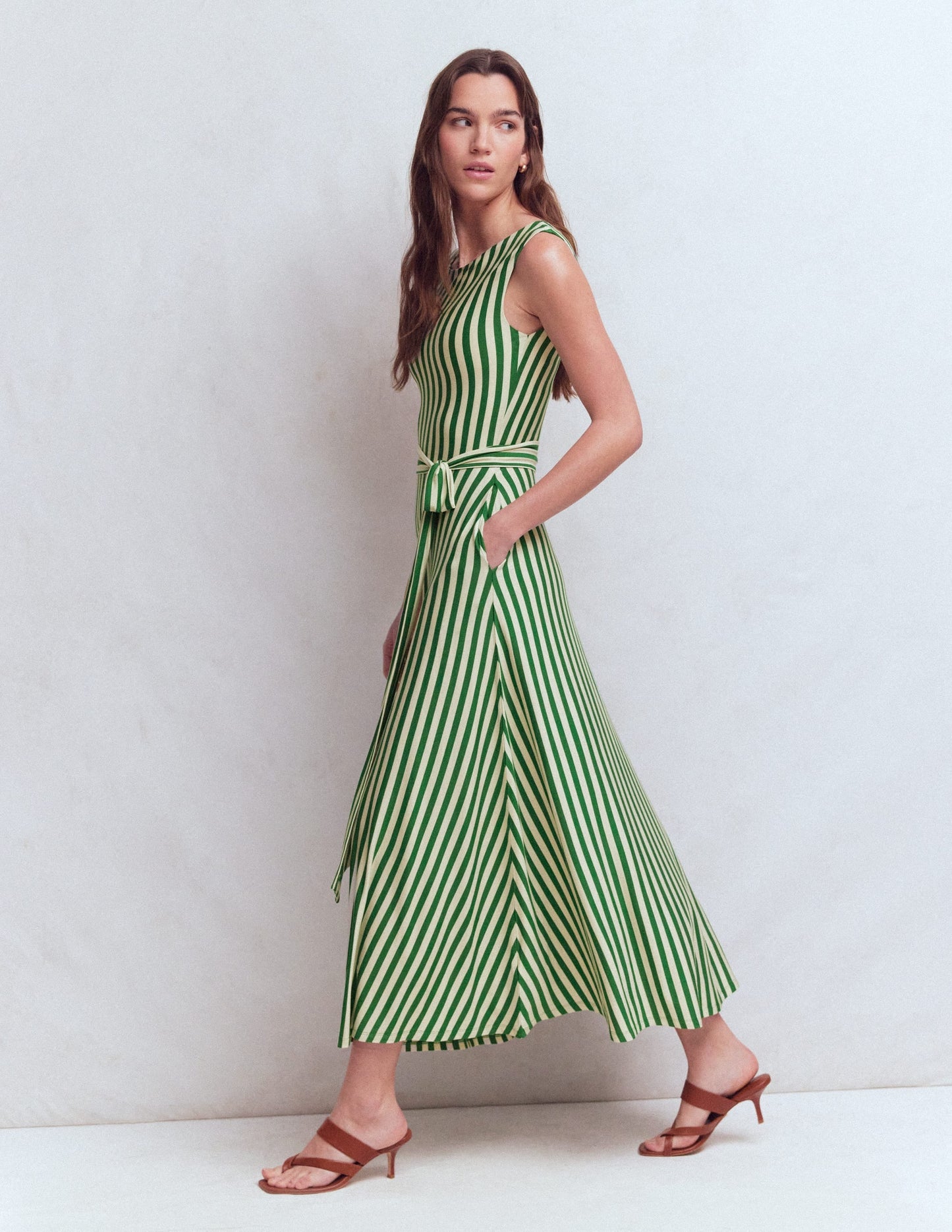Tamsin Jersey Midi Dress-Fresh Green and Ivory Stripe
