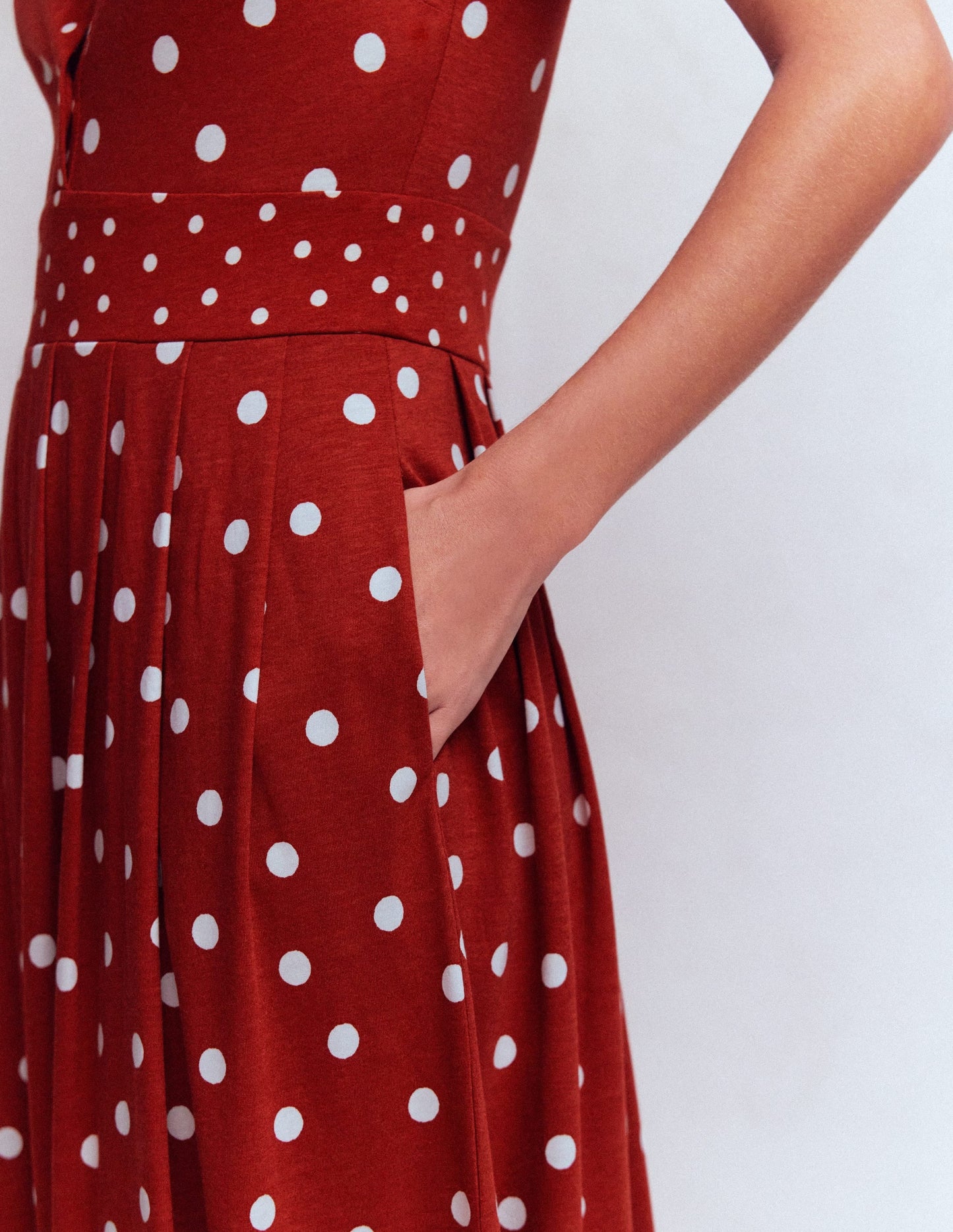 Amber Pleat Jersey Midi Dress-Burnt Orange, Painted Dot