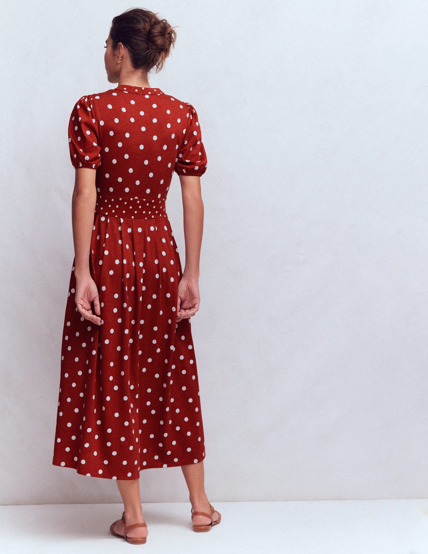Amber Pleat Jersey Midi Dress-Burnt Orange, Painted Dot