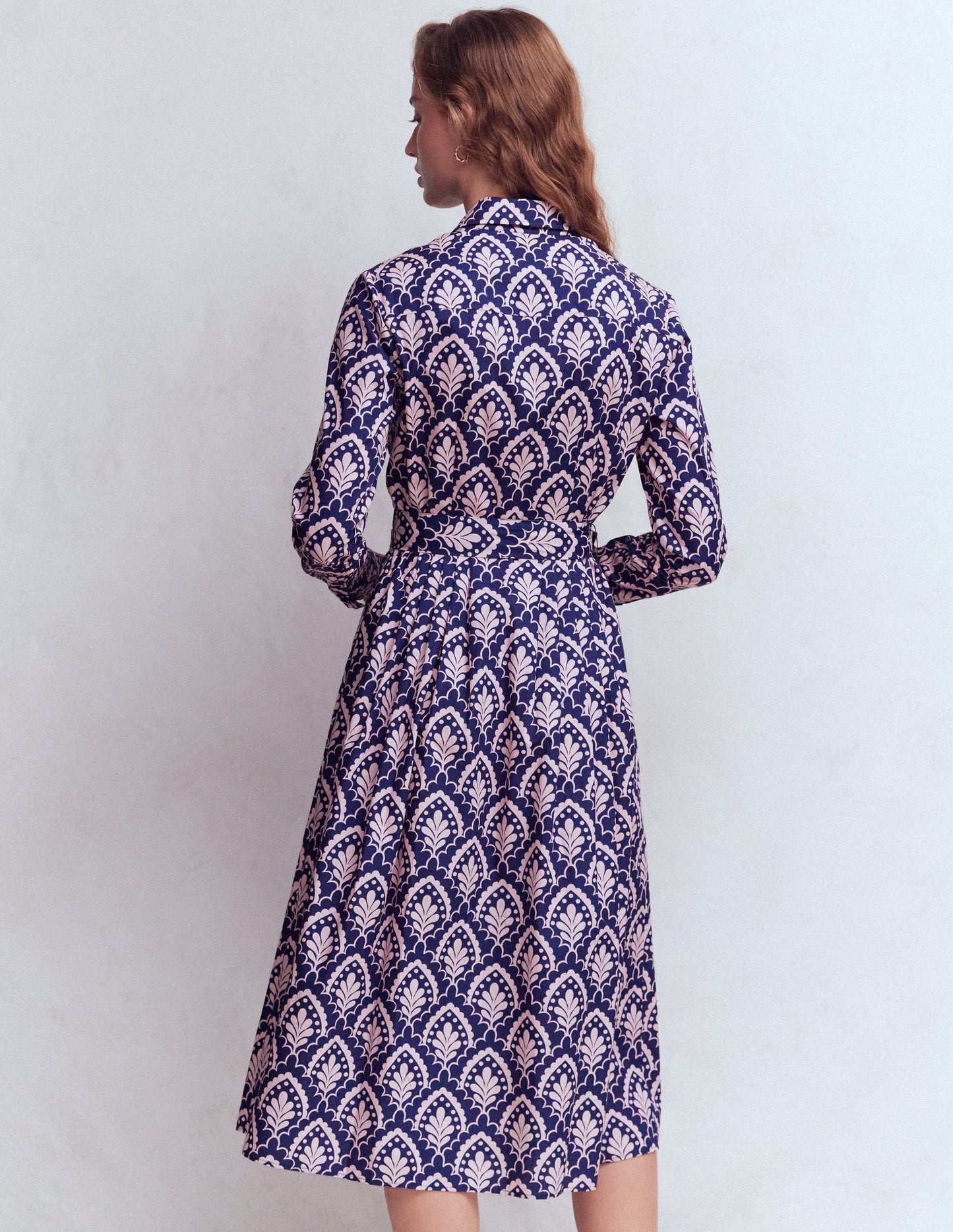 Alexa Cotton Midi Shirt Dress-Navy Petal Terrace