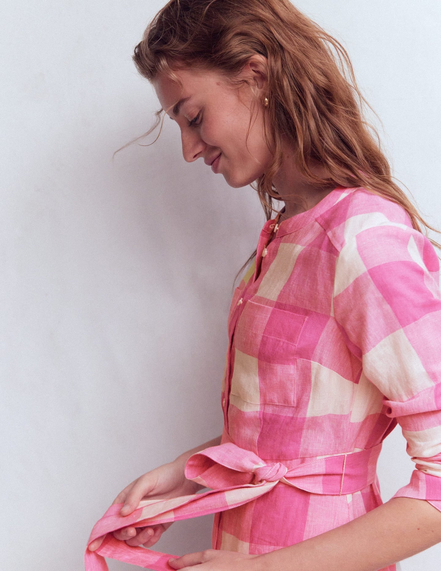 Mollie Linen Midi Dress-Pink Punch Gingham
