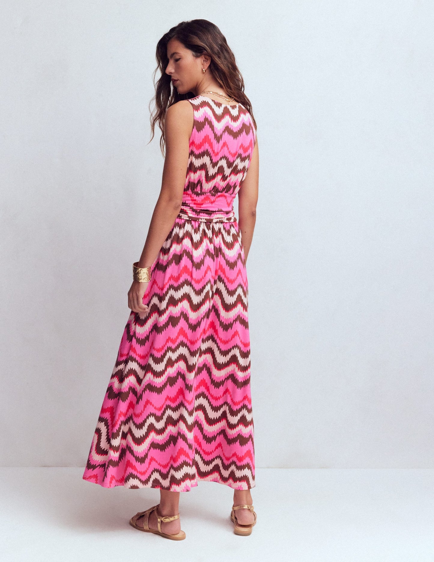 Elodie Jersey Maxi Dress-Pink Punch, Zig Zag Wave