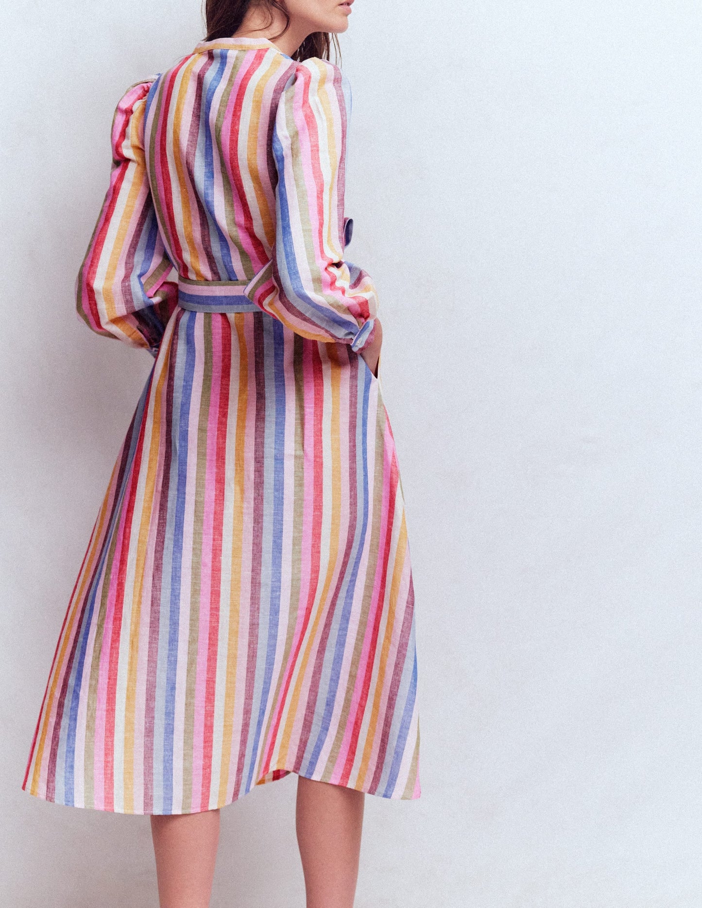 Ava Linen Blend Midi Dress-Pink, Green, Purple Multi