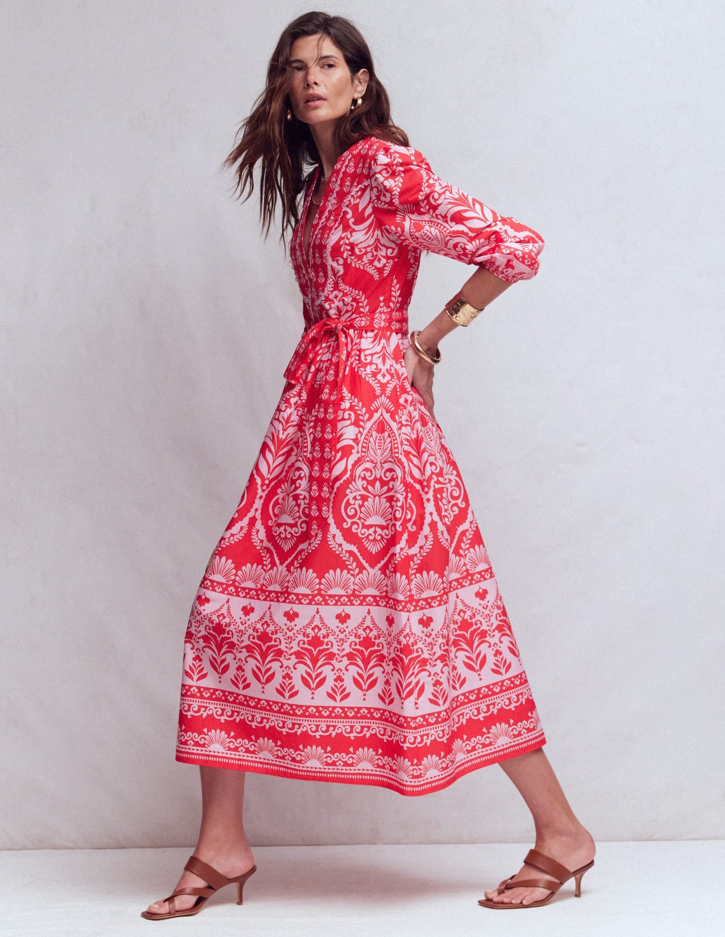 Cary Cotton Midi Dress-Red Ornamental Garden Mono